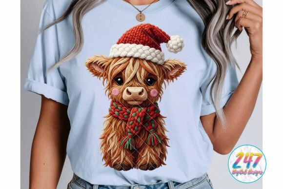 Baby Highland Cow Faux Yarn Christmas Illustration for Branding and Marketing