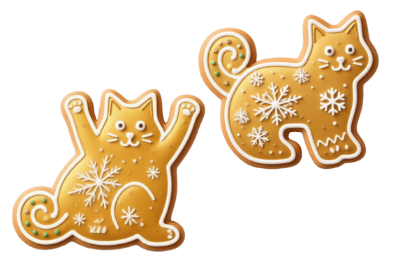 Christmas Gingerbread Gold Cat Cookies Illustrations