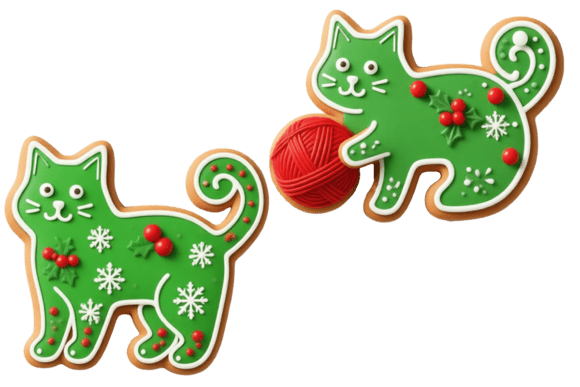 Christmas Gingerbread Green Cat Cookies Illustrations