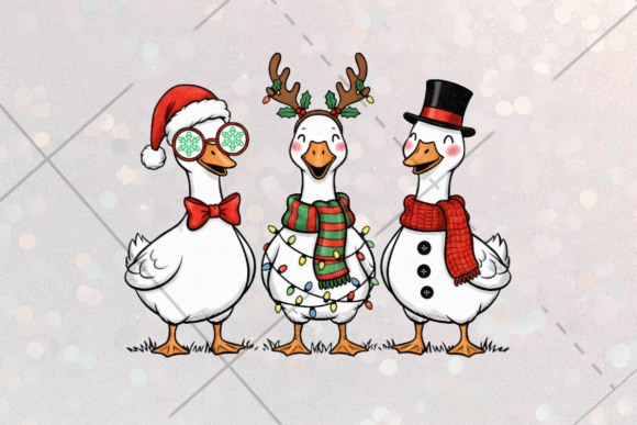 Christmas Goose Trio Clipart: Festive Illustrations for Small Business Branding