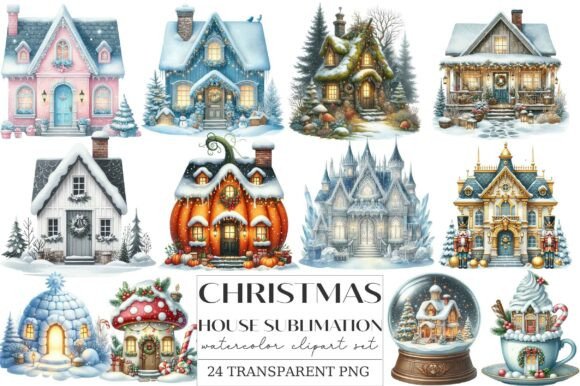 Christmas House Sublimation Clipart PNG for Local Business Branding