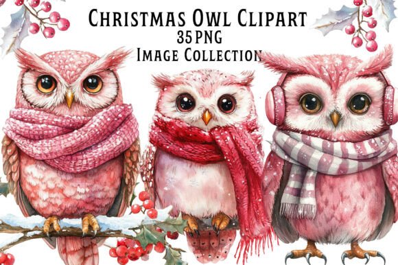 Christmas Owls Watercolor Clipart: A Versatile Illustration for Seasonal Digital Products
