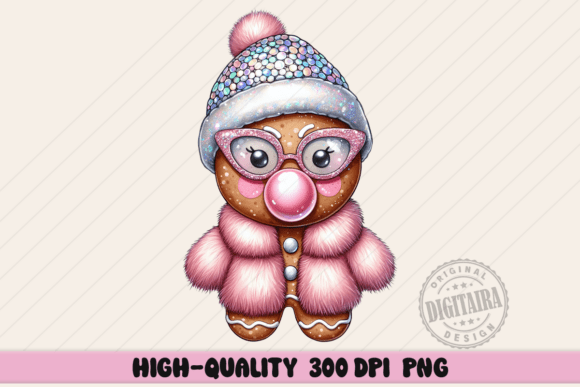 Christmas Pink Gingerbread Cookie Png Illustrations