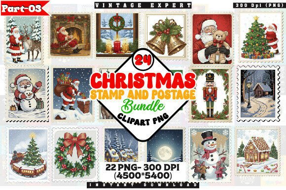Christmas Postage Stamp Clipart Bundle: A Designer’s Review for Illustrations