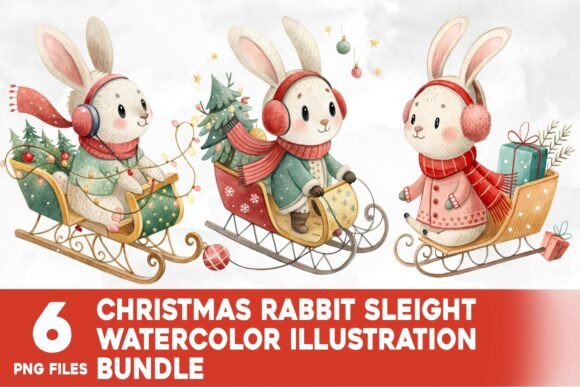 Christmas Rabbit Sleight Watercolor – A Festive Illustration for Creative Projects