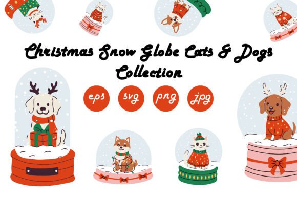 Christmas Snow Globe Pets Collection Illustrations: A Festive Graphic Design Asset for Crafters