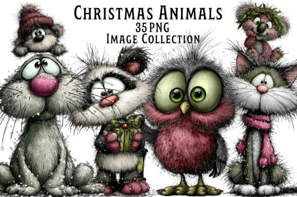 Christmas Whimsical Animals Clipart for Festive Design Assets