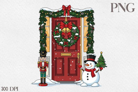 Christmas Winter Door Clipart: A Festive Graphic Design Asset for Seasonal Projects