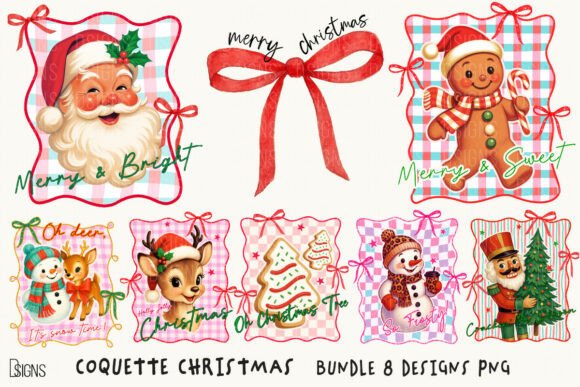 Coquette Christmas Preppy Bundle PNG: A Festive Illustration Asset for Digital Sellers