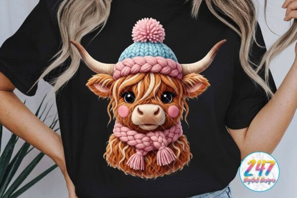 Crochet Highland Cow Christmas Illustrations for Local Business Branding