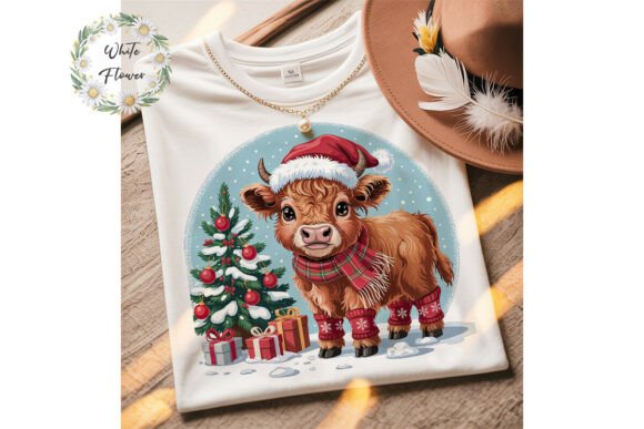 Cute Christmas Highland Cow PNG Clipart for Illustrations