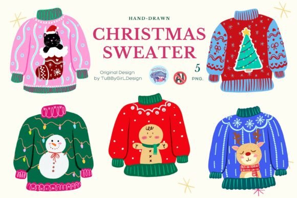 Cute Christmas Sweater Clipart Set Review for Commercial Illustrations