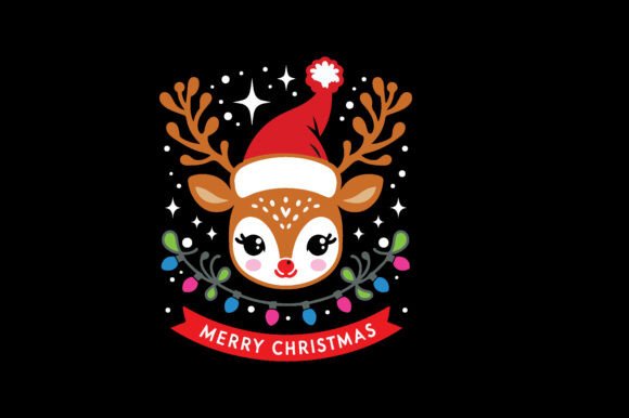 Cute Deer Christmas Lights Illustration: A Festive Graphic Design Asset