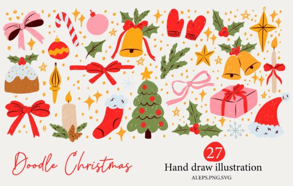 Doodle Christmas Clipart Set: A Versatile Illustration for Digital Sellers