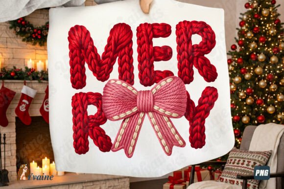 Faux Yarn Crochet Christmas Merry PNG Illustrations