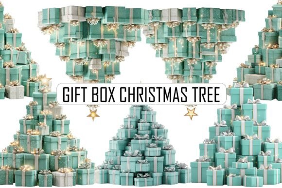 Gift Box Christmas Tree Clipart for Embroidery Projects