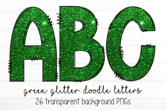 Green Glitter Christmas Doodle Letters Illustrations Review