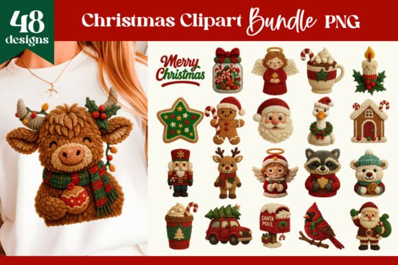 Handmade Holiday Vibe: Latch Hook Yarn Christmas Clipart Bundle for Local Branding