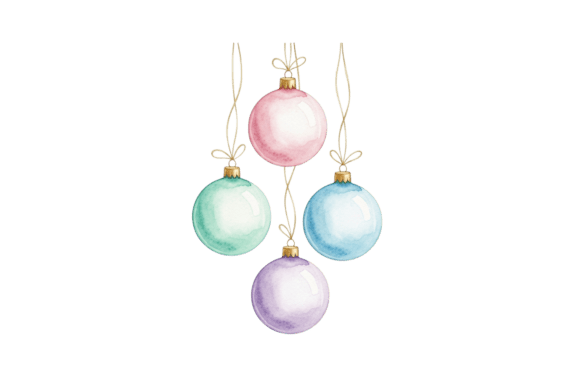 Hanging Christmas Baubles Watercolor Illustrations