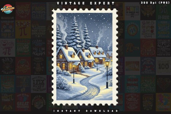 Merry Christmas Night Cabin Stamp PNG: A Seasonal Illustration Asset for Content Creators
