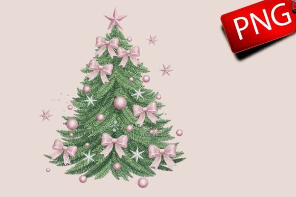 Pink Bow Christmas Tree Illustration: A Festive Branding Asset for Local Businesses