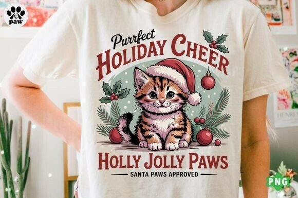 Purrfect Holiday Cheer Png, Christmas Illustrations