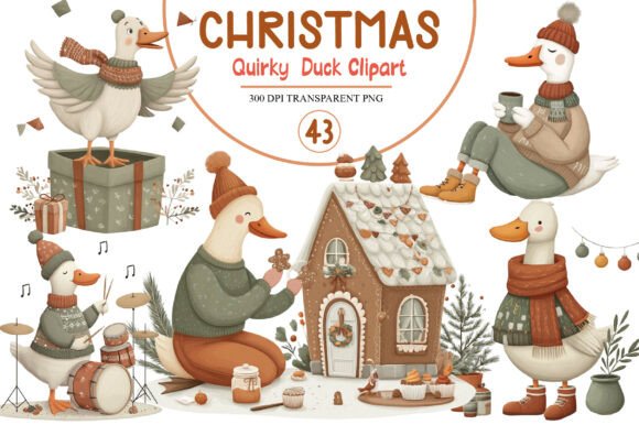 Quirky Christmas Duck Clipart for Festive Illustrations