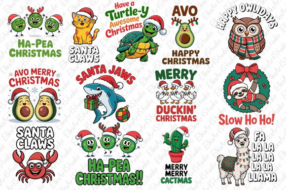 Retro Funny Christmas Pun Bundles: A Holiday Illustration Asset for Festive Design Projects