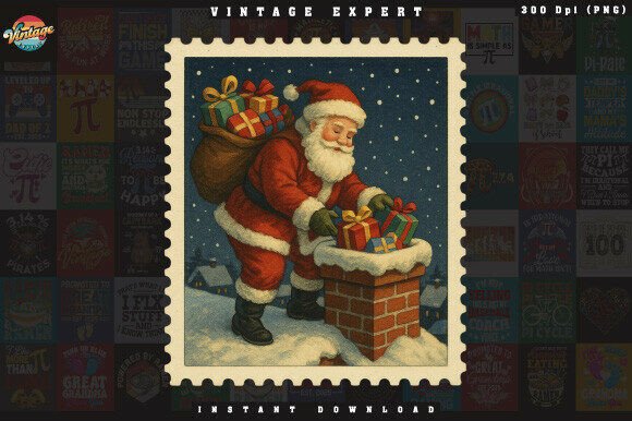 Santa Delivering Gifts Christmas Postage Illustrations for Small Business Branding