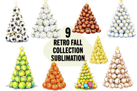 Sports Ball Christmas Tree Sublimation Illustrations: A Seasonal Graphic Design Asset for Content Creators