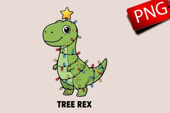 T-Rex Christmas Tree Sublimation for Modern Illustrations