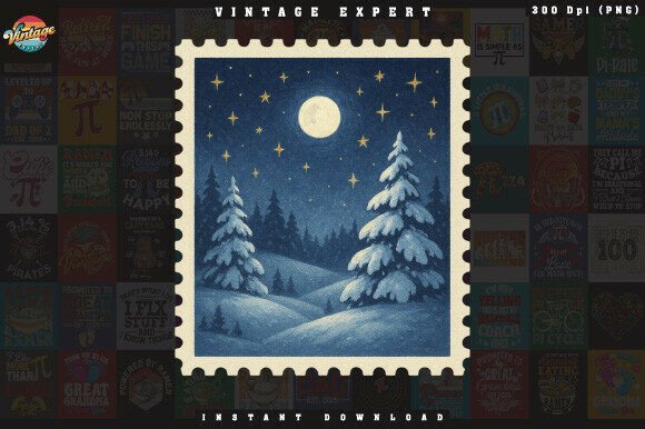 Vintage Christmas Night Scene Stamp PNG Review for Embroidery Projects