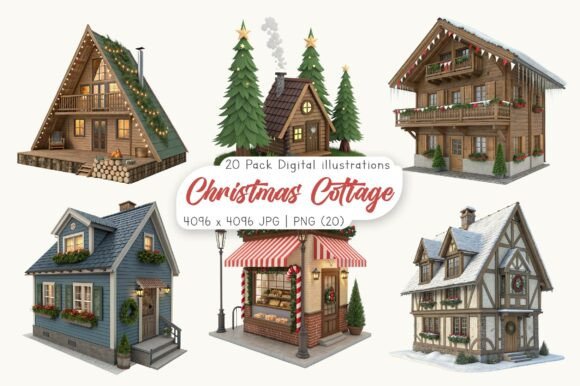 Watercolor Christmas Cottage Clipart Review for Embroidery Projects